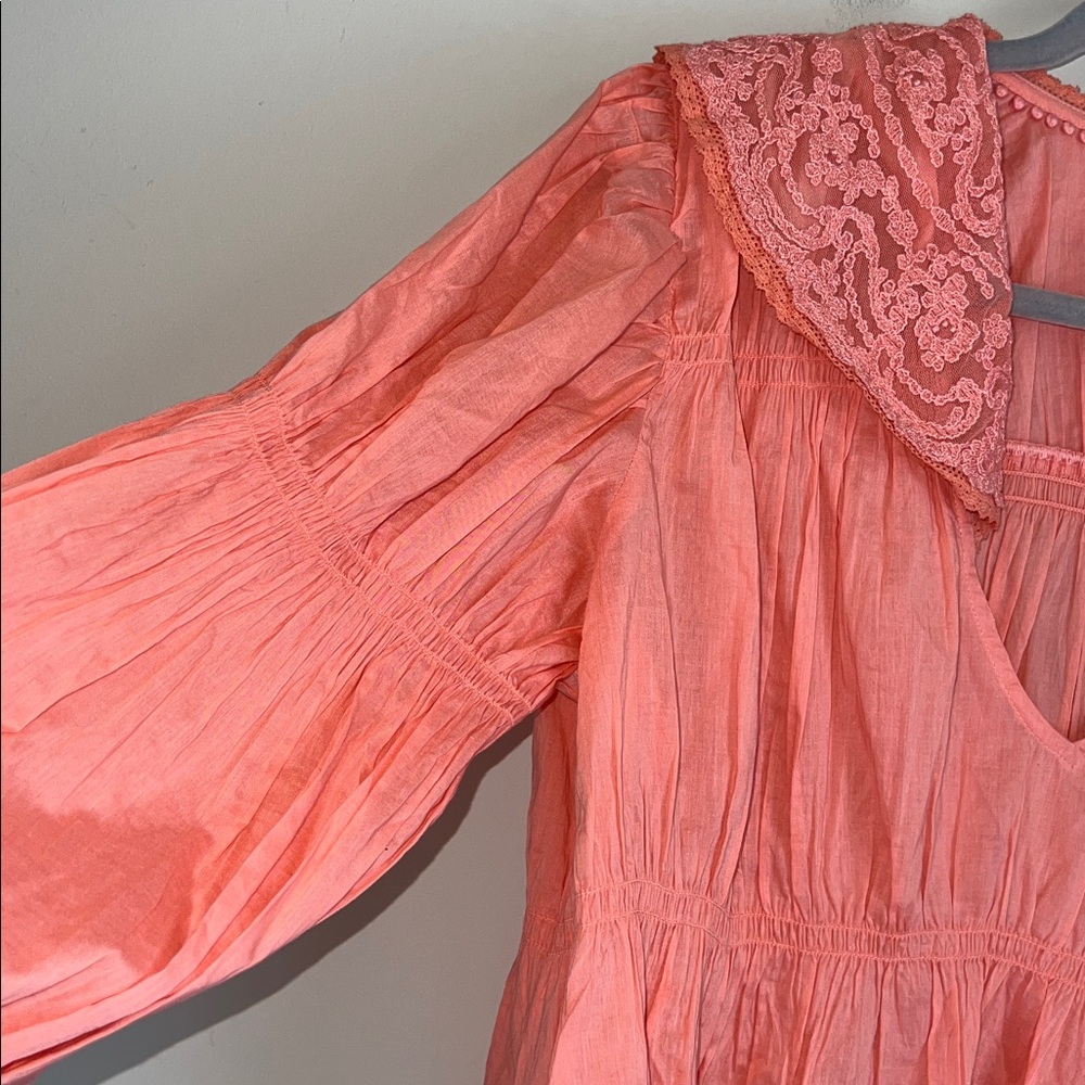 NEW Anthropologie Babydoll Lace Blouse Long Sleeve Sz Large Peach - Picture 4 of 11
